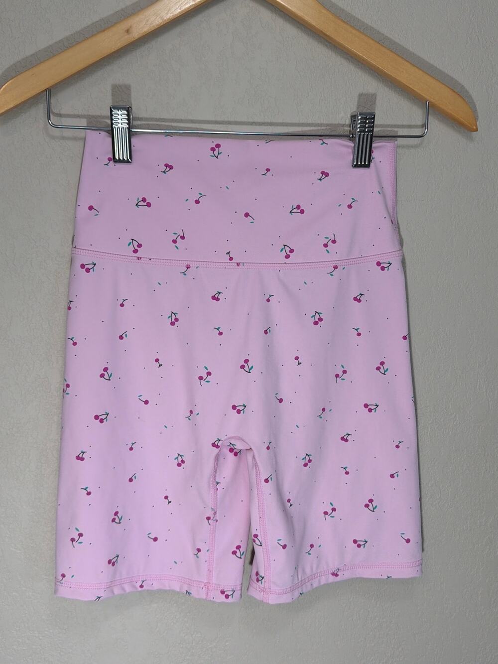 Women’s Pink Athletic Bike Shorts with Cherry Print
